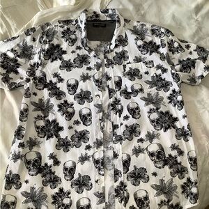 White Floral Skull Men's Shirt